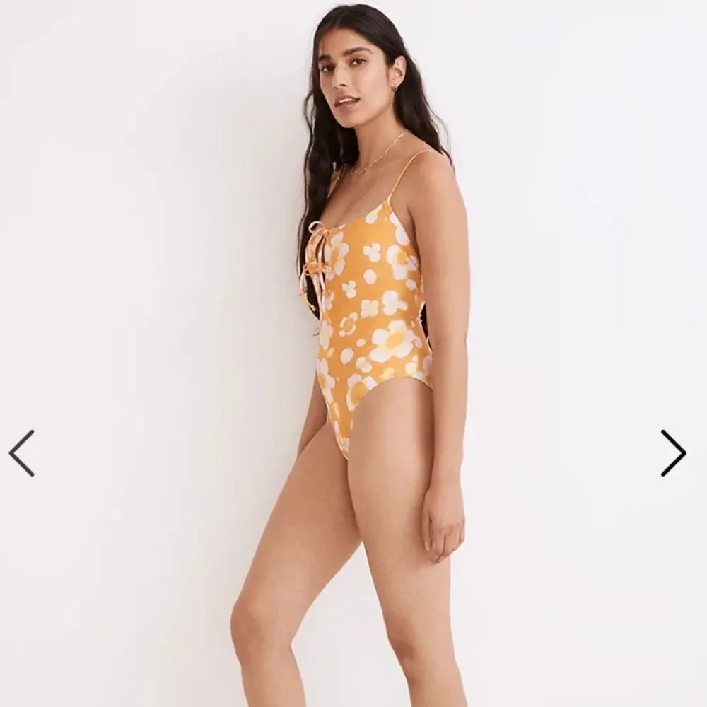 Madewell Second Wave Tie-Front One-Piece Swimsuit in Watercolor Floral - Picture 4 of 6